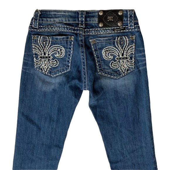 Miss Me 'Skinny' Womens Jeans Tag 25 Blue W26xL32 Distressed Embroidered Denim - Picture 3 of 12